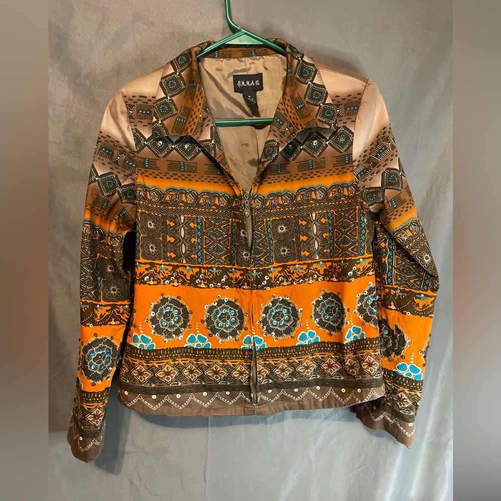 EMMA G Aztec inspired multicolored jacket with sequins